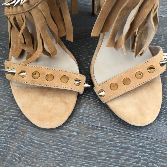 Alexandra G Tan Brown Open Toe Studded Strapy Stiletto Heels Size 37 AU 6 NEW - Picture 2 of 14